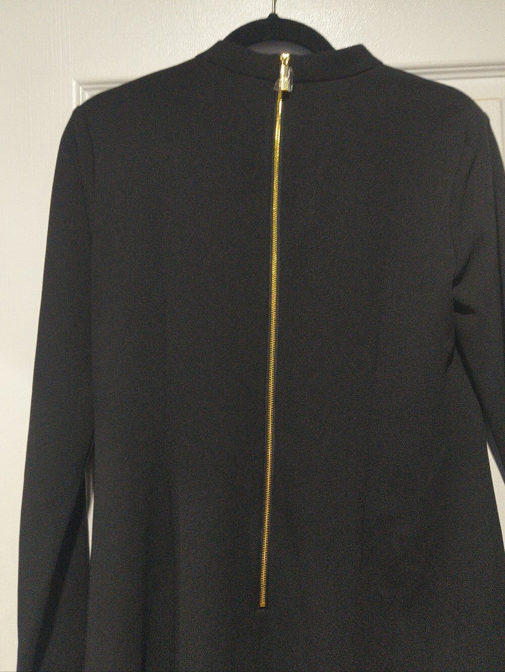 Calvin Klein Black Tie Neck Long Sleeve Sheath Dress Exposed Gold Zip Size 10 - Picture 13 of 13